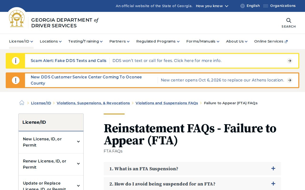 Georgia DDS FTA process for a Chattooga County traffic warrant