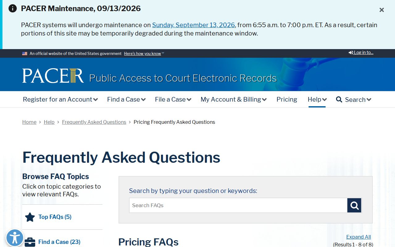 PACER federal court records fee information relevant to wanted matters